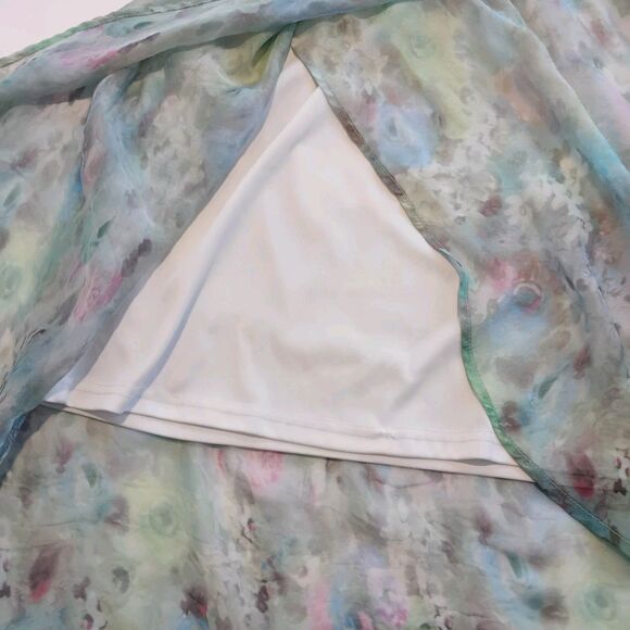 Chiffon Summer Dress Midi Sz M Pastel Watercolor Floral Roses Sleeveless Flowy - Picture 8 of 9